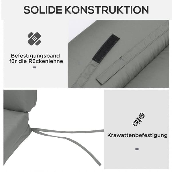 Solstolsdyna, 196x55x8 cm, Mörkgrå