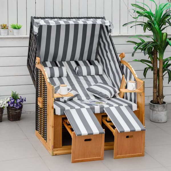 Strandstol, 118x79x160 cm, Grå Hvid
