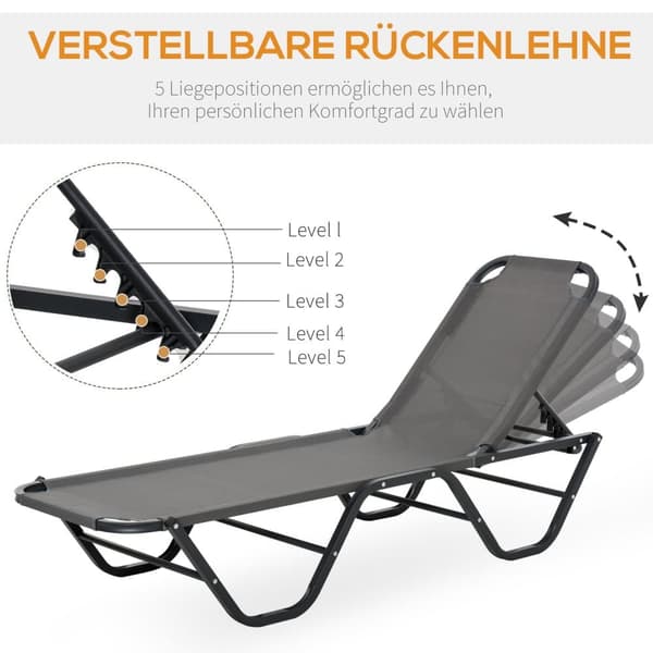 Solstol, 163x58.5x91 cm, Grå Svart