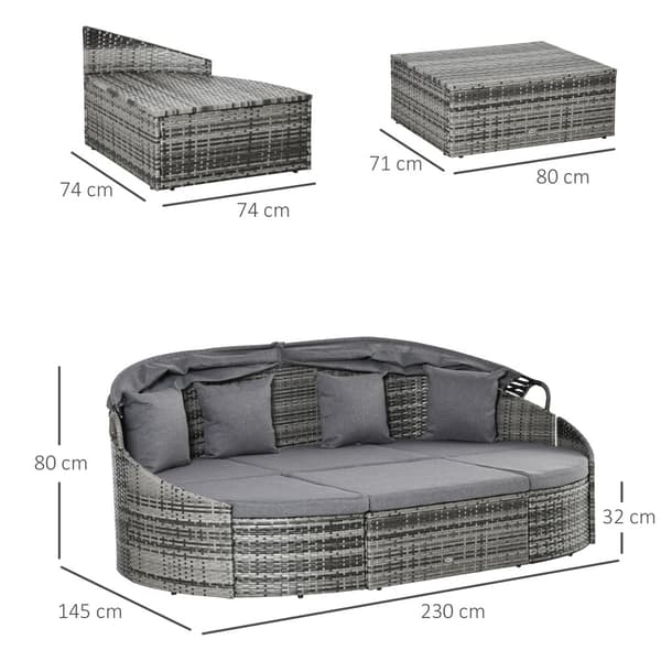 Ulkoilma Lounge Set, Rattan Sonneninsel, 230x145x80 cm, Harmaa