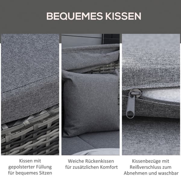 Ulkoilma Lounge Set, Rattan Sonneninsel, 230x145x80 cm, Harmaa