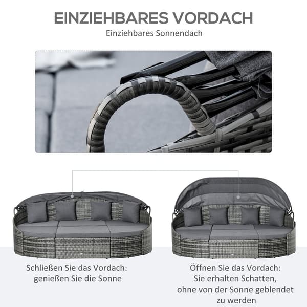Ulkoilma Lounge Set, Rattan Sonneninsel, 230x145x80 cm, Harmaa
