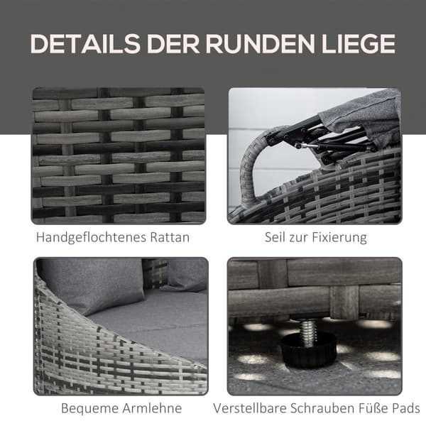 Ulkoilma Lounge Set, Rattan Sonneninsel, 230x145x80 cm, Harmaa