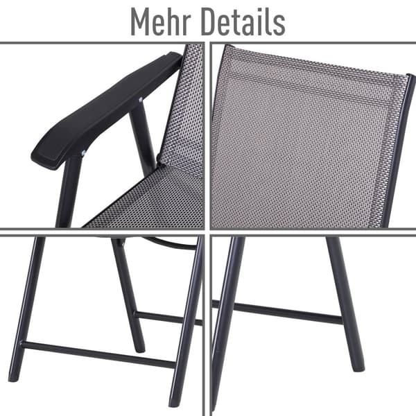 Campingstole, 2er sæt foldstol med armlæn, fiskestol i metal, 58x64x94 cm, Grå