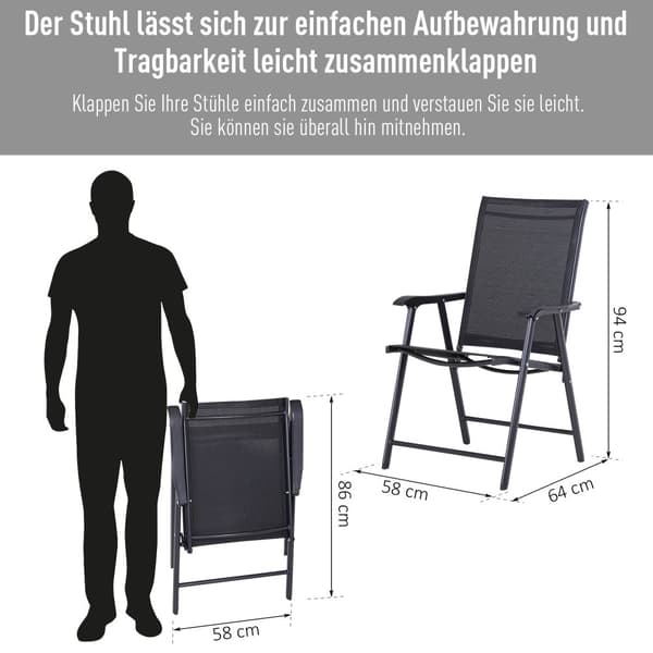 Campingstolar, 2-delars set, 58x64x94 cm, Svart