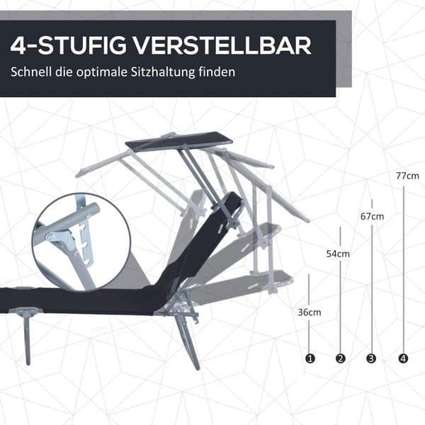 Solstol, 187x58x36 cm, Svart