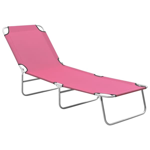 Hopfällbar solsäng stål och tyg rosa
