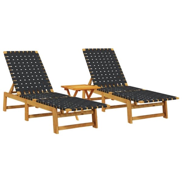 Solsängar 2 st med bord svart massivt akaciaträ