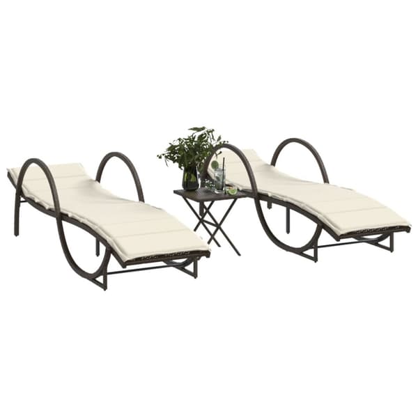 Solsängar 2 st med bord brun konstrotting