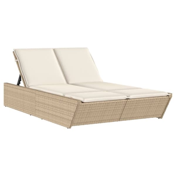 Dubbel solsäng med dynor beige konstrotting