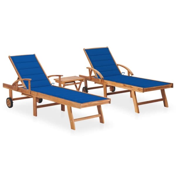 Solsäng 2 st med bord och dyna massiv teak
