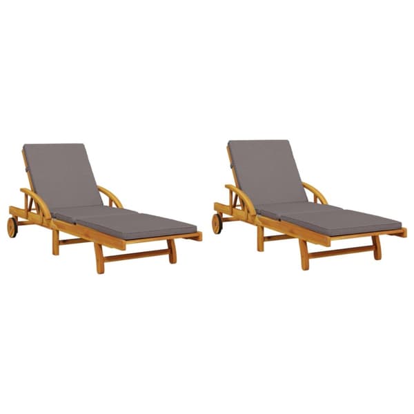 Solstolar 2 st med kuddar 200x68x83 cm massivt akaciaträ