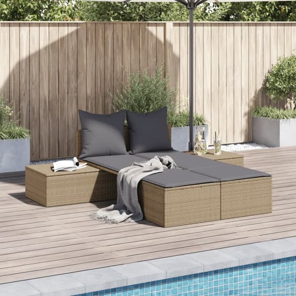 Dubbel solsäng med dynor beige konstrotting