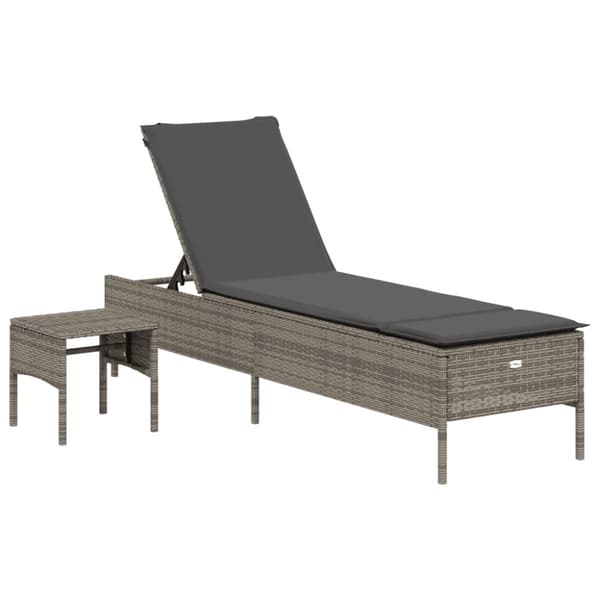 Solsäng med bord och dyna grå konstrotting