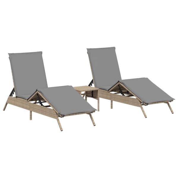 Solsängar 2 st med bord beige konstrotting
