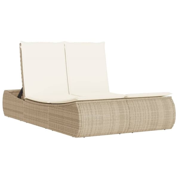 Dubbel solsäng med dynor beige konstrotting