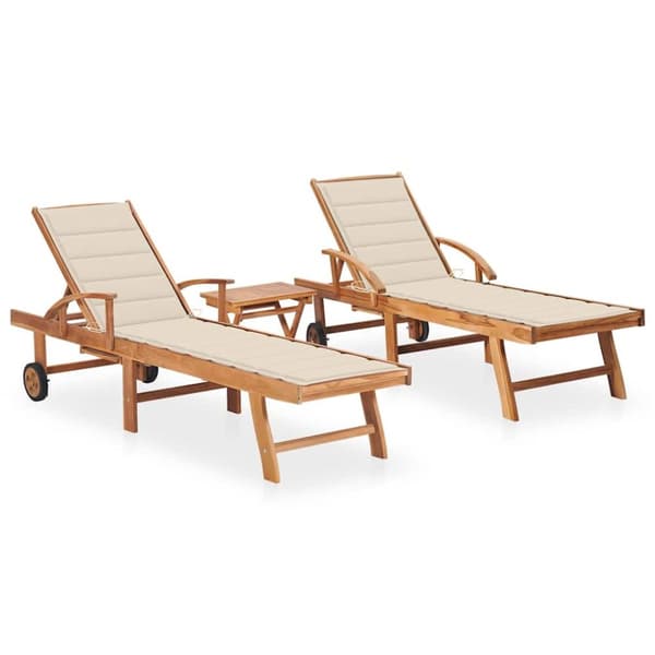 Solsäng 2 st med bord och dyna massiv teak