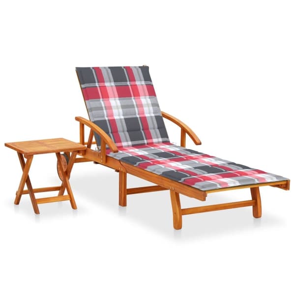 Solsäng med bord och dyna massivt akaciaträ