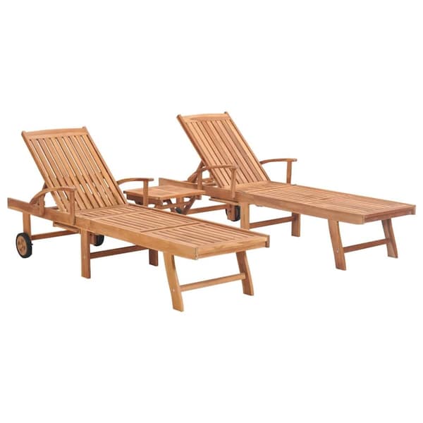Solsängar 2 st med bord massiv teak