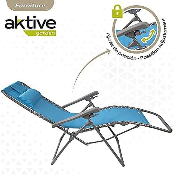 AKTIVE 61079 hopfällbar solstol - Textilmetall - Blå - Gravity position 0