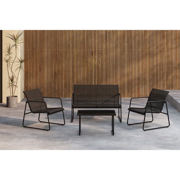Scopello loungesett 1 sofa, 2 stoler, 1 sofabord svart.