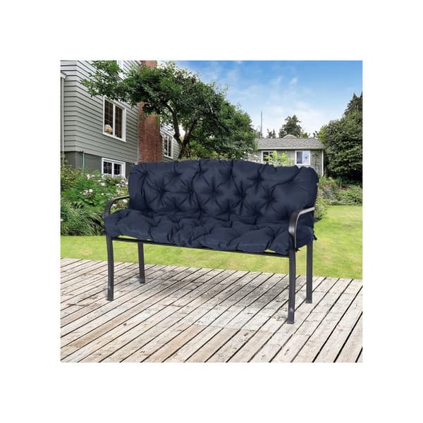 Outsunny 3-sitsbänk kudde 150x98x8 cm, bänk kudde med remmar, sits kudde, mörkblå