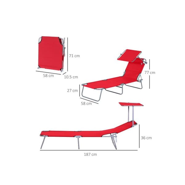 Outsunny Fällbar trädgårdsbänk med solskydd, röd Strandbänk Wellness (187 x 58 x 36 cm)