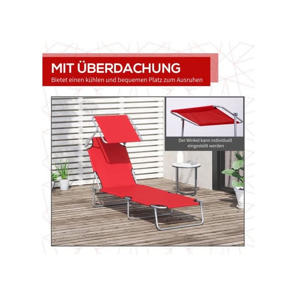 Outsunny Fällbar trädgårdsbänk med solskydd, röd Strandbänk Wellness (187 x 58 x 36 cm)