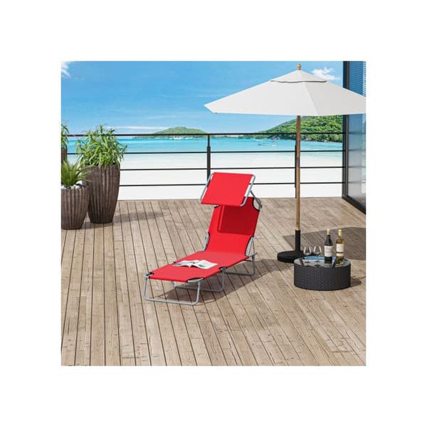 Outsunny Fällbar trädgårdsbänk med solskydd, röd Strandbänk Wellness (187 x 58 x 36 cm)