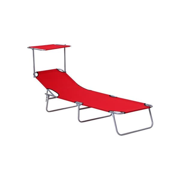 Outsunny Fällbar trädgårdsbänk med solskydd, röd Strandbänk Wellness (187 x 58 x 36 cm)