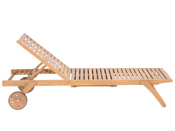 Solseng i Lyst Tre Akasie med Pute Lysebeige Liggestol på Hjul med Bord