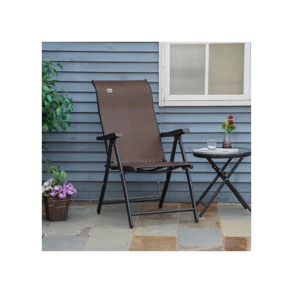 Fällbar stol i polyrotting med armstöd Outsunny Ryggstöd justerbart i 7 positioner för trädgård balkong terrass 58 x 71 x 111 cm