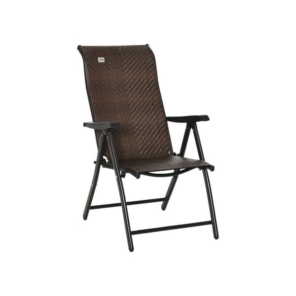 Fällbar stol i polyrotting med armstöd Outsunny Ryggstöd justerbart i 7 positioner för trädgård balkong terrass 58 x 71 x 111 cm