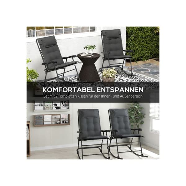 Outsunny set av 2 vattenavvisande karamellstolsdynor för trädgårdmöbler 50x116x5 cm, mörkgrå