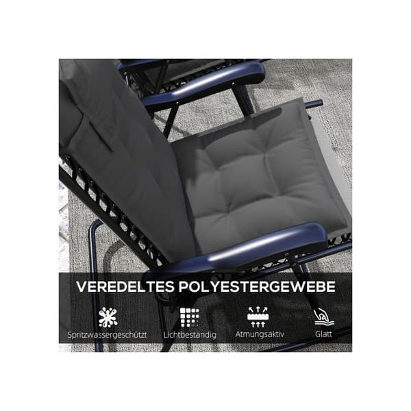 Outsunny set av 2 vattenavvisande karamellstolsdynor för trädgårdmöbler 50x116x5 cm, mörkgrå