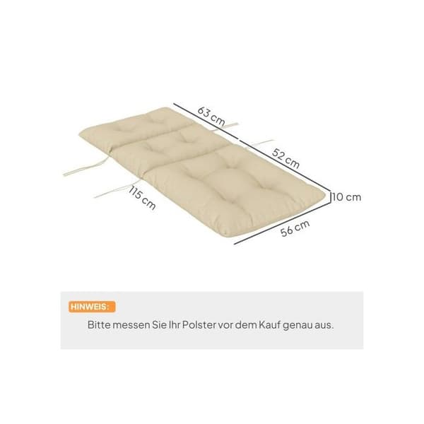 Stolskudde, 115x56 cm, med fästen, ryggdel, 10 cm tjock Kuddför säte, beige