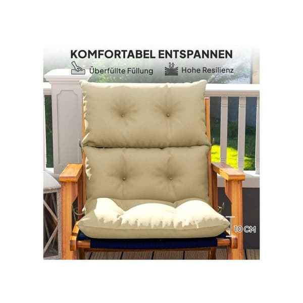 Stolskudde, 115x56 cm, med fästen, ryggdel, 10 cm tjock Kuddför säte, beige