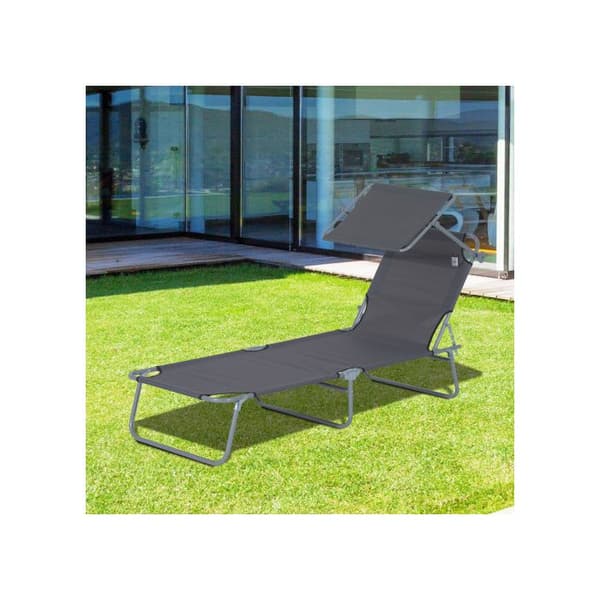 Outsunny Fällbar solsäng Trädgårds solsäng med solskydd Grå 187 x 58 x 36 cm