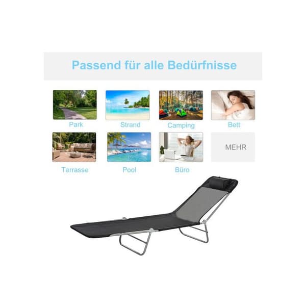 Outsunny Chaise longue för trädgård Fällbar avkopplingsstol med 2 ben Svart för trädgård, terrass och balkong