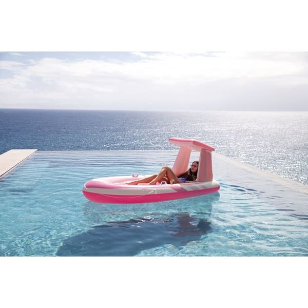Matelas Båtuppblåsbar med solskydd Intex Pink Paradise