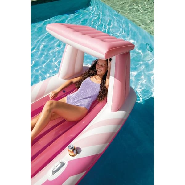 Matelas Båtuppblåsbar med solskydd Intex Pink Paradise