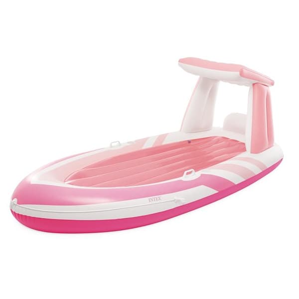 Matelas Båtuppblåsbar med solskydd Intex Pink Paradise
