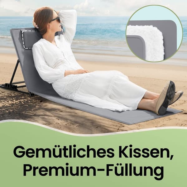 Rootz Beach Lounger - Campingstol - Sun Lounger - Holdbart galvaniseret stål - 158 cm x 55 cm - Letvægt og sammenfoldelig