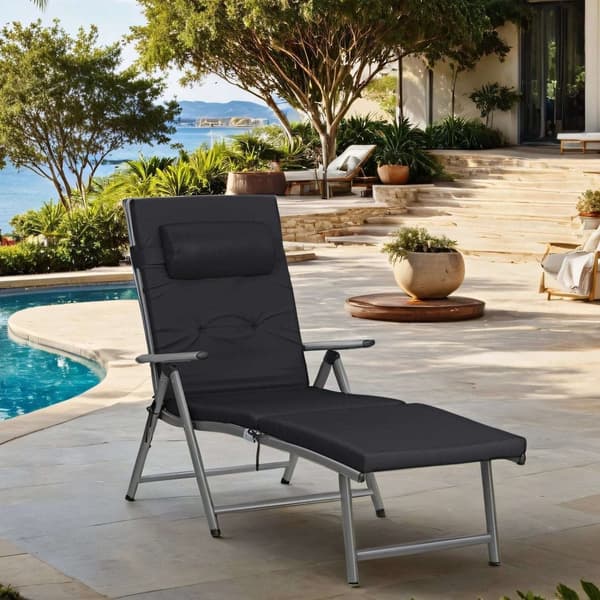 Rootz Foldbar Sun Lounger - Garden Chair - Beach Recliner - 6 cm tjock madrass - avtagbar kudde - 183 cm x 60 cm x 39 cm