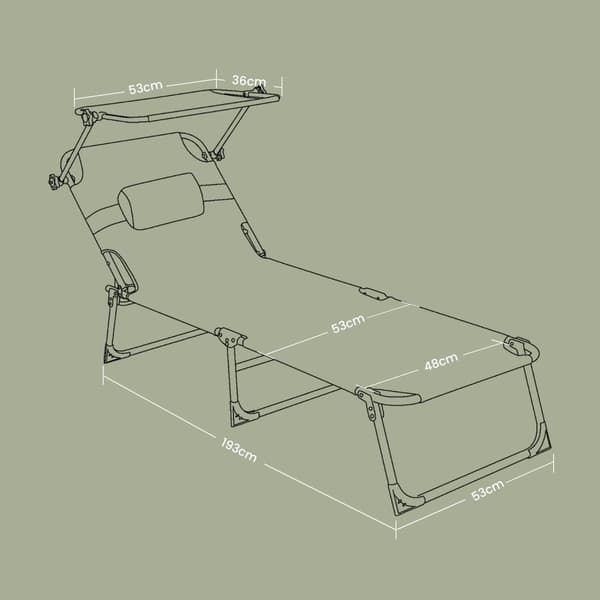 Rootz Foldbar Sun Lounger - Lungerstol - Udendørs hvilestol - Letvægt & holdbar - 53 cm x 193 cm x 29,5 cm
