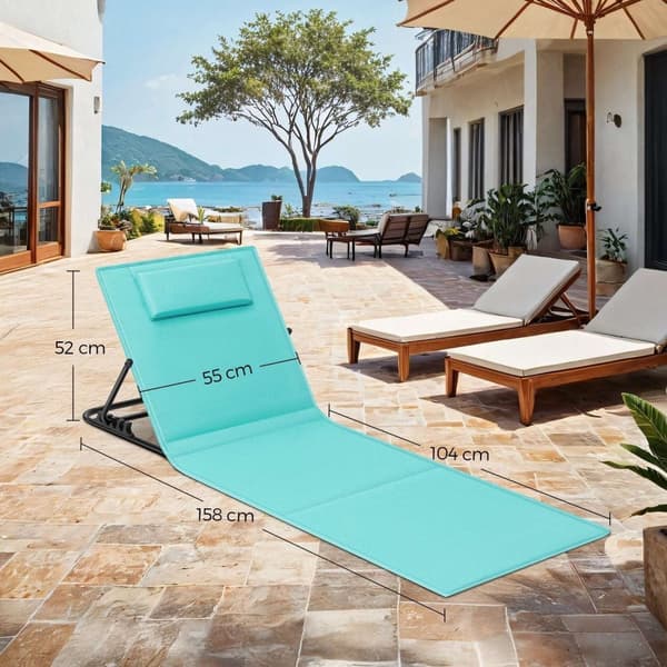 Rootz Seeblau Beach Stol - Campingstol - Sun Lounger - Letvægt og bærbar - 158 cm x 55 cm - Foldet 57 cm x 7 cm x 56 cm