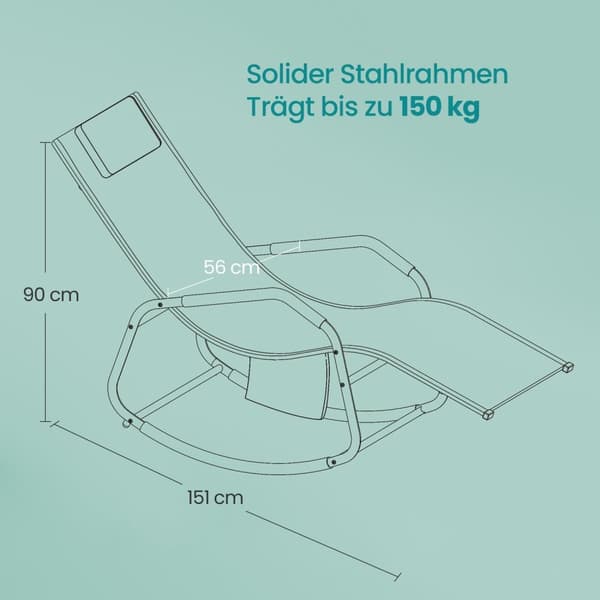 Rootz ShowKebar -kannen tuoli - Grey Lounger - Ulkokiinnitys - Galvanoitu teräs - 151 x 56 x 90 cm