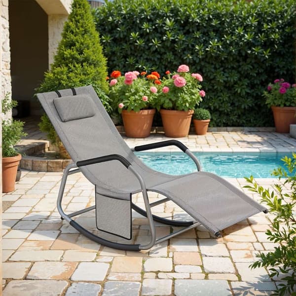 Rootz ShowKebar -kannen tuoli - Grey Lounger - Ulkokiinnitys - Galvanoitu teräs - 151 x 56 x 90 cm
