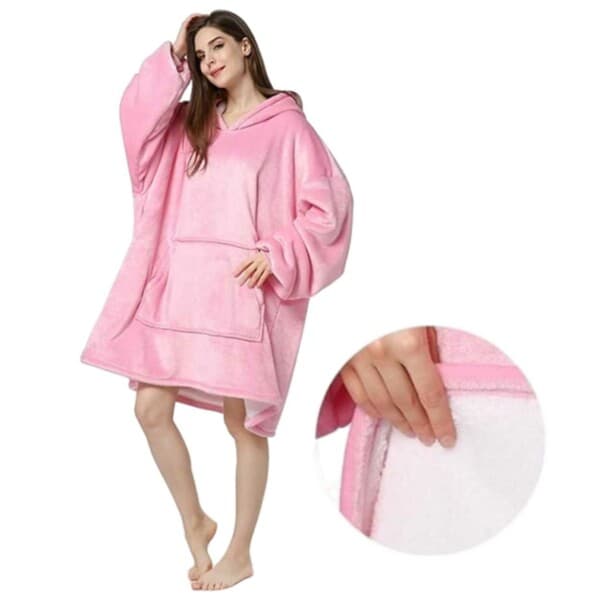Hoodie -tæppe - Stor størrelse hætte sweater tæppe Snuggie pink