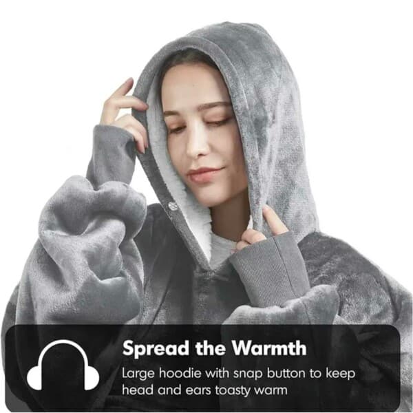 Hoodie -tæppe - Stor størrelse hætte sweater tæppe Snuggie sort